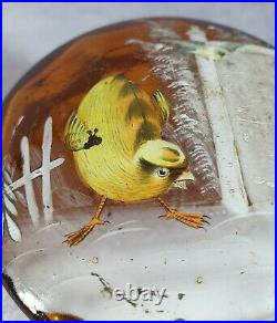 Ancienne boite en verre ambre émaillé Moser pour Mary Grégory Art-nouveau