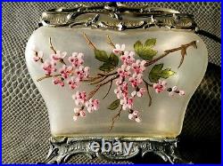 Ancienne bonbonnière boite seau à biscuits art-nouveau décor de fleurs émaillées