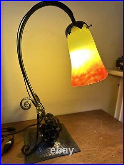 Art Nouveau Art Deco Lampe Fer Forge Muller Frères 46 Cm