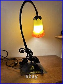 Art Nouveau Art Deco Lampe Fer Forge Muller Frères 46 Cm