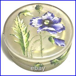 Art Nouveau Boîte Bonbonnière Pâte De Verre Emaillé Fleurs De Chardon Violette