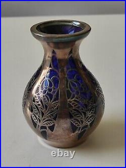 Art Nouveau / Silver Overlay / Flacon parfum/ Vase Miniature