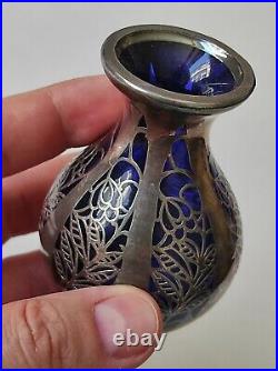 Art Nouveau / Silver Overlay / Flacon parfum/ Vase Miniature