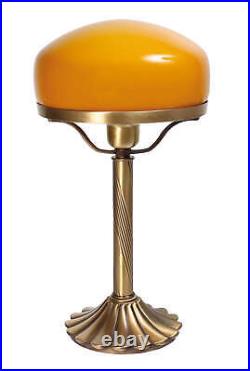 Art Nouveau Tischleuchte Forme de Champignon Laiton Bronzé Orange Verre Chevet