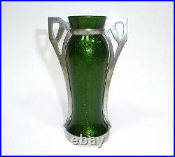 Art Nouveau Vase Avec Zinnmontur Aventuringlas Vienne Um 1900 Marqué