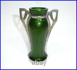 Art Nouveau Vase Avec Zinnmontur Aventuringlas Vienne Um 1900 Marqué