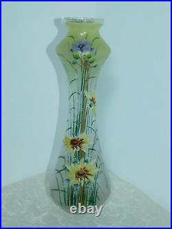 Art Nouveau Vase Verre Fleurs D'Été Iridescent! Décor Floral! H30,5cm