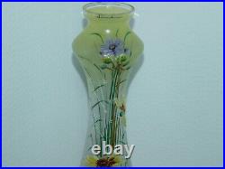 Art Nouveau Vase Verre Fleurs D'Été Iridescent! Décor Floral! H30,5cm