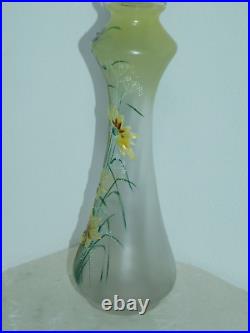 Art Nouveau Vase Verre Fleurs D'Été Iridescent! Décor Floral! H30,5cm