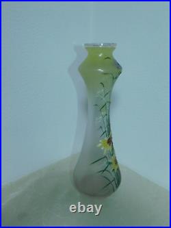 Art Nouveau Vase Verre Fleurs D'Été Iridescent! Décor Floral! H30,5cm