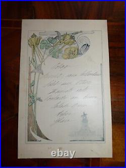 Art Nouveau école de Nancy Menu original signé Henri Bergé 1899 (pâte de verre)