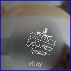 Assiette plate + bol déco pavot verre Arc ARCOROC art nouveau France N6089