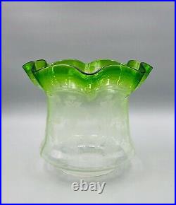 BIG! Victorian Shamrock Clover Art Nouveau Green Glass Kerosene Oil Lamp Shade