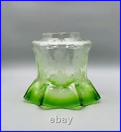 BIG! Victorian Shamrock Clover Art Nouveau Green Glass Kerosene Oil Lamp Shade
