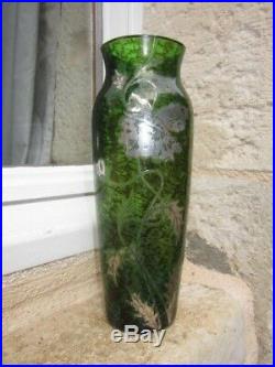 Beau Vase Art Nouveau Montjoye Acide Or Argent Verre Legras Galle