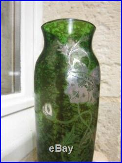 Beau Vase Art Nouveau Montjoye Acide Or Argent Verre Legras Galle