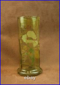 Beau Vase En Verre Emaille Art Nouveau Decor De Pavot Legras