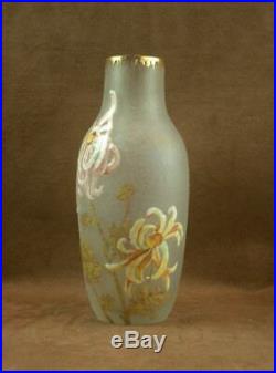 Beau Vase En Verre Givré A L'acide Et Emaillé Legras Montjoye Art Nouveau