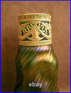 Belle Paire De Vases En Verre Irisé Art Nouveau Loetz Monture Laiton Doré