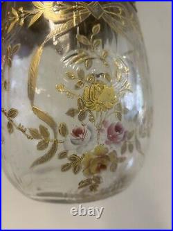 Boîte Seau à Biscuit Verre Cristal Émaillé Art Nouveau Saglier 1900 Fleur