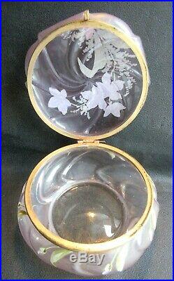 Boite à bijoux Art Nouveau, bonbonnière verre sculpté émaillé Legras Clématites