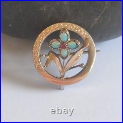 Broche Ancienne /Vintage De Style Art Nouveau /Fleur /Or 585 (14K) Et Opales