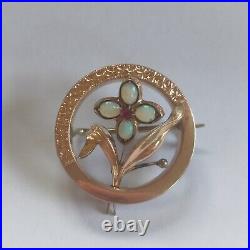 Broche Ancienne /Vintage De Style Art Nouveau /Fleur /Or 585 (14K) Et Opales