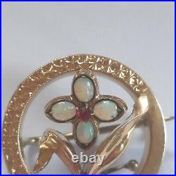 Broche Ancienne /Vintage De Style Art Nouveau /Fleur /Or 585 (14K) Et Opales