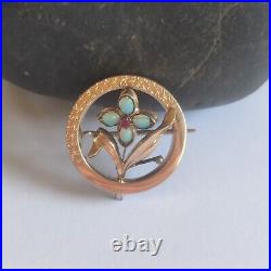 Broche Ancienne /Vintage De Style Art Nouveau /Fleur /Or 585 (14K) Et Opales