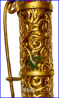 Broche Porte-bouquet Art Nouveau En Verre doré et émaillé de 5 couleurs RARE