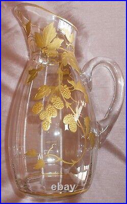 Carafe Art Nouveau en verre à décor floral Framboises doré or fin vers 1900