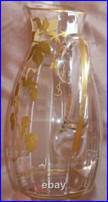 Carafe Art Nouveau en verre à décor floral Framboises doré or fin vers 1900 Carafe Art Nouveau en verre à décor floral Framboises doré or fin vers 1900