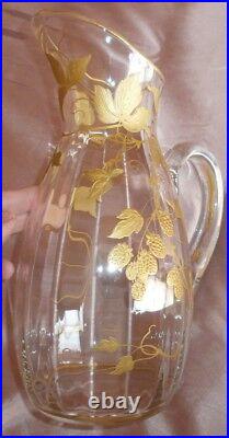 Carafe Art Nouveau en verre à décor floral Framboises doré or fin vers 1900