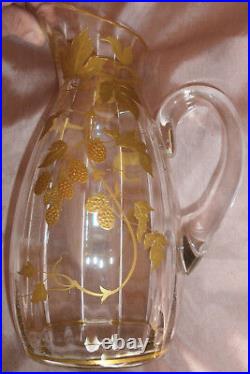 Carafe Art Nouveau en verre à décor floral Framboises doré or fin vers 1900