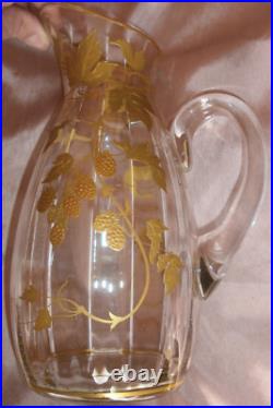 Carafe Art Nouveau en verre à décor floral Framboises doré or fin vers 1900 Carafe Art Nouveau en verre à décor floral Framboises doré or fin vers 1900