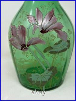 Carafe Verre Émaille Art Nouveau Vers 1900 Fleurs Antique Glass