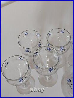 Carafe Verres Emaillés Bleuets Art Nouveau Jugendstil