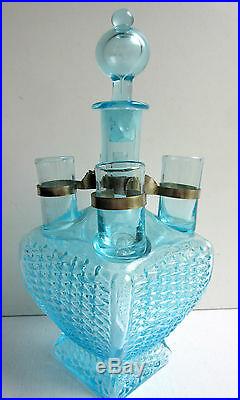 Carafe à liqueur + 4 verres bleus, service Legras Art Nouveau Cabaret Zanzibar
