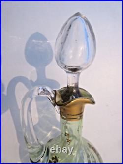Carafe aiguière Art Nouveau, verre vert émaillé à l'or fin, LEGRAS Fleurs Carafe aiguière Art Nouveau, verre vert émaillé à l'or fin, LEGRAS Fleurs
