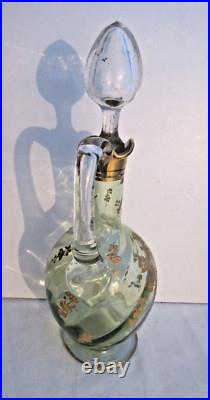 Carafe aiguière Art Nouveau, verre vert émaillé à l'or fin, LEGRAS Fleurs Carafe aiguière Art Nouveau, verre vert émaillé à l'or fin, LEGRAS Fleurs
