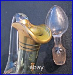 Carafe aiguière Art Nouveau, verre vert émaillé à l'or fin, LEGRAS Fleurs Carafe aiguière Art Nouveau, verre vert émaillé à l'or fin, LEGRAS Fleurs