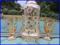 Carafe ancienne et 2 verres Camomilles Art Nouveau