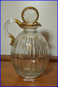 Carafe art nouveau 1900 DAUM NANCY verre émaillé fleur chardon cote vénitienne