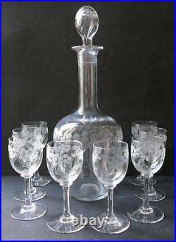 Carafe et 8 verres cristal gravé Baccarat St Louis ART NOUVEAU 1900