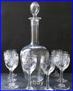 Carafe et 8 verres cristal gravé Baccarat St Louis ART NOUVEAU 1900