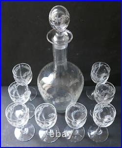 Carafe et 8 verres cristal gravé Baccarat St Louis ART NOUVEAU 1900