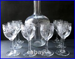 Carafe et 8 verres cristal gravé Baccarat St Louis ART NOUVEAU 1900