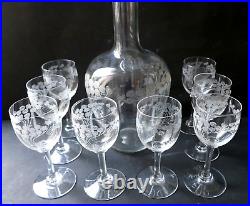 Carafe et 8 verres cristal gravé Baccarat St Louis ART NOUVEAU 1900