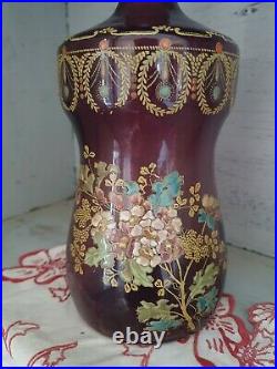 Carafe verre émaillé Legras décor de fleurs art nouveau art déco