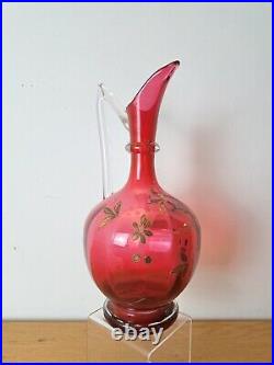 Carafe, verre rouge, émail, Art Nouveau, Début XX°